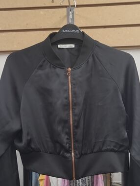 Zara made Portugal Black Bomber Jacket with Rose Gold Zipper